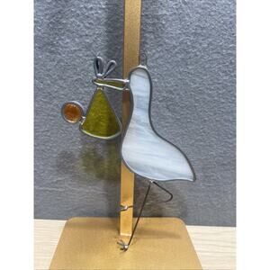 Vintage 70's Handmade Dove Stained Glass Stork Window Sun Catcher